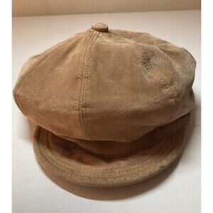 Vintage Liz CLaiborne NEWSBOY CABBIE BERET Brown CAP Suede Leather Satin Lining